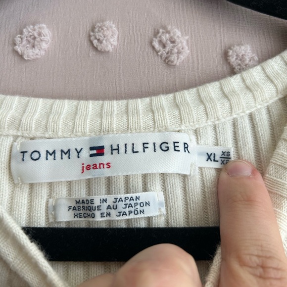 Tommy Hilfiger Jeans Vintage Ribbed Logo Long Sleeve Sweater Sz XL White - Picture 5 of 5